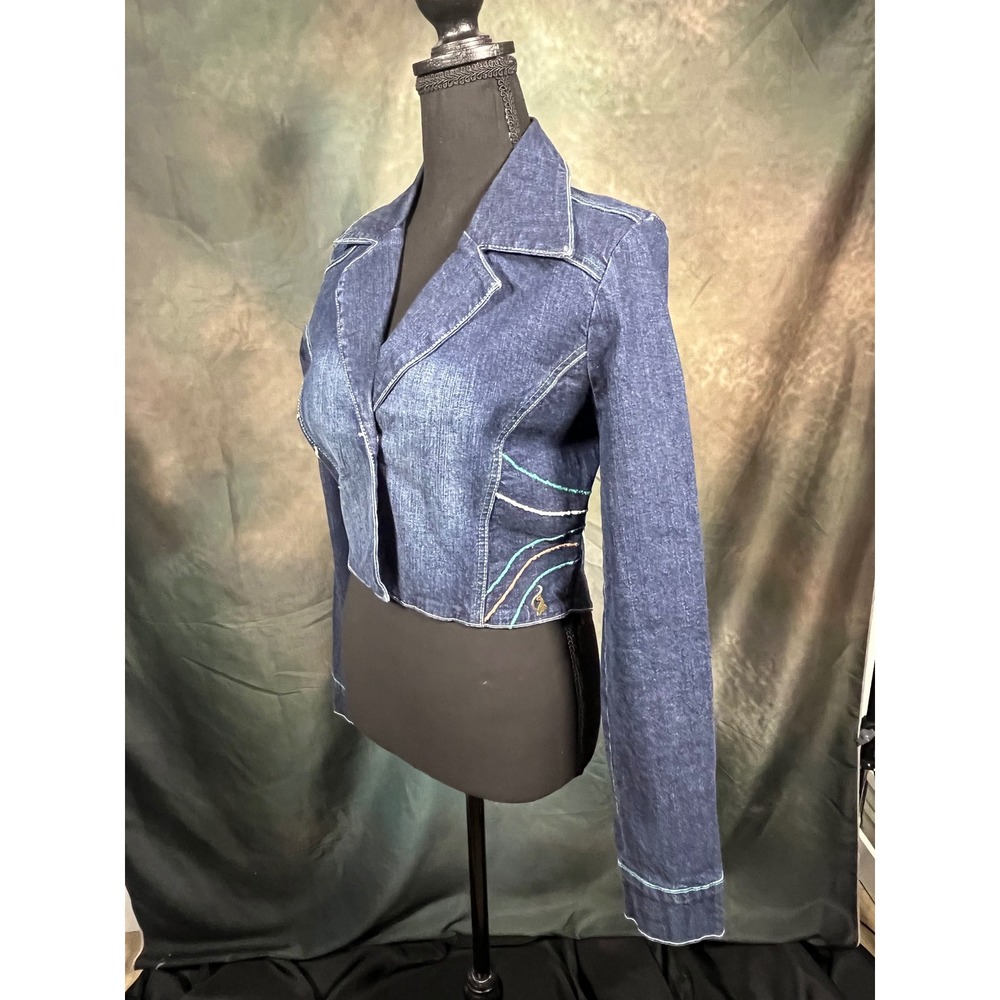 Y2K Baby Phat Cropped Denim Jacket Blue Embroidered Vintage Small